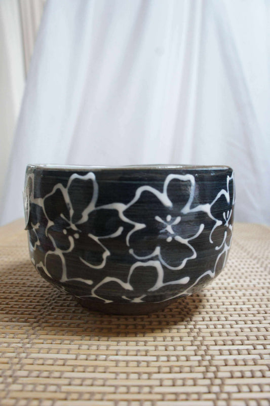 Black flower chawan