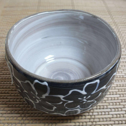 Black flower chawan